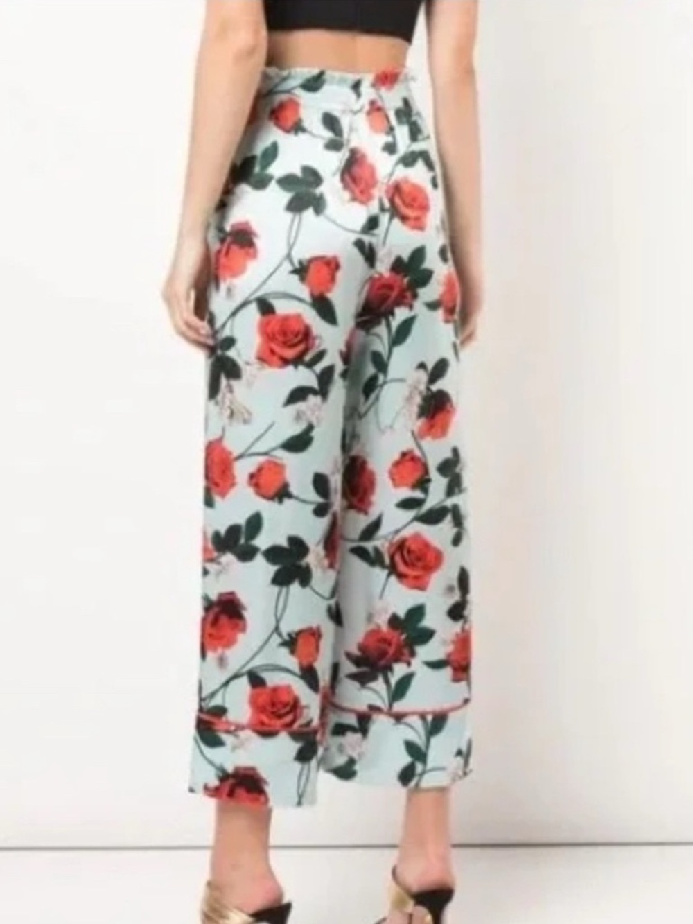 Alice + Olivia Blue Elba Floral Crop Satin Pull On Pants Size XS - Picture 4 of 12
